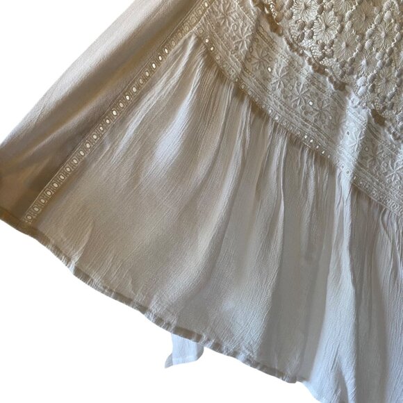 Neiman Marcus White Lace Embroidered Cardigan Cottagecore L Boho Balloon Sleeves - Picture 5 of 15